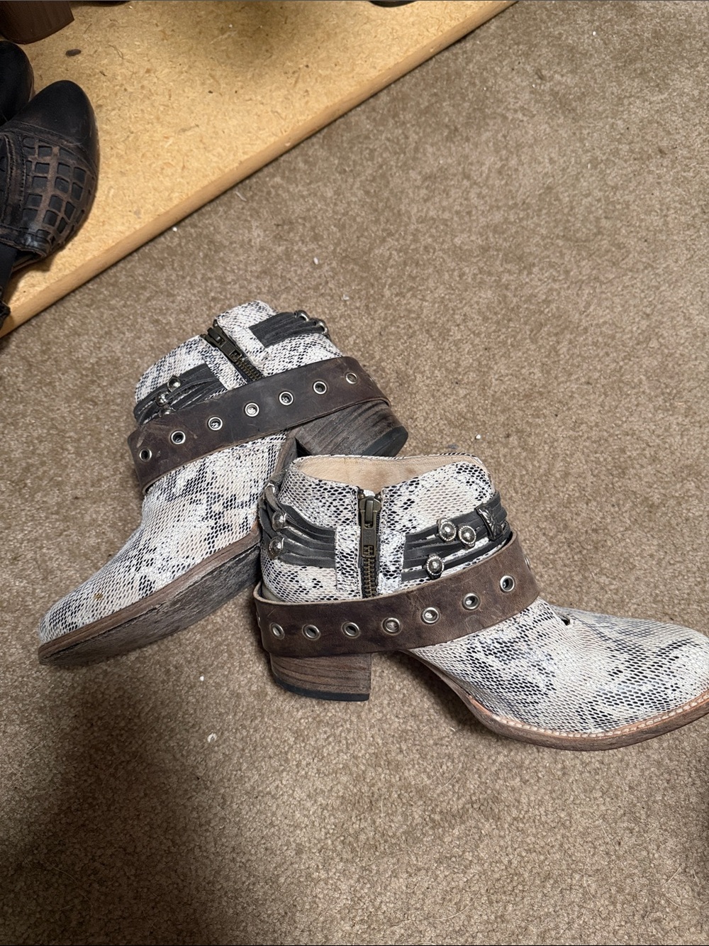 Freebird by Steven Snakeskin Leather Ankle Boots with Brown Straps - Picture 3 of 6